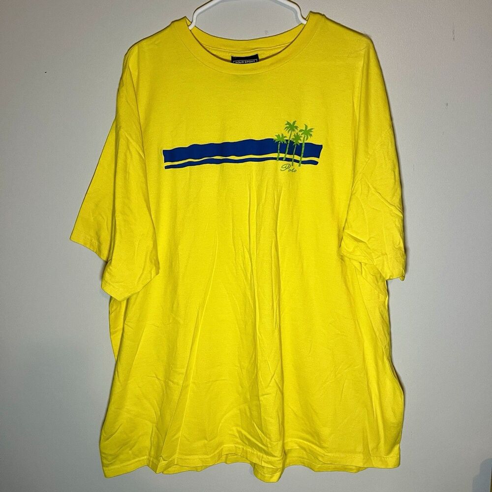 Vintage Polo Ralph Lauren Sport T-Shirt Yellow Palm Tree Graphic 2XL XXL